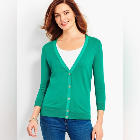 Talbots NWT Teal V-Neck Button Cardigan - Medium Petite - Picture 4 of 9